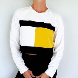 SHEIN white black gold color block crop top sweatshirt size medium